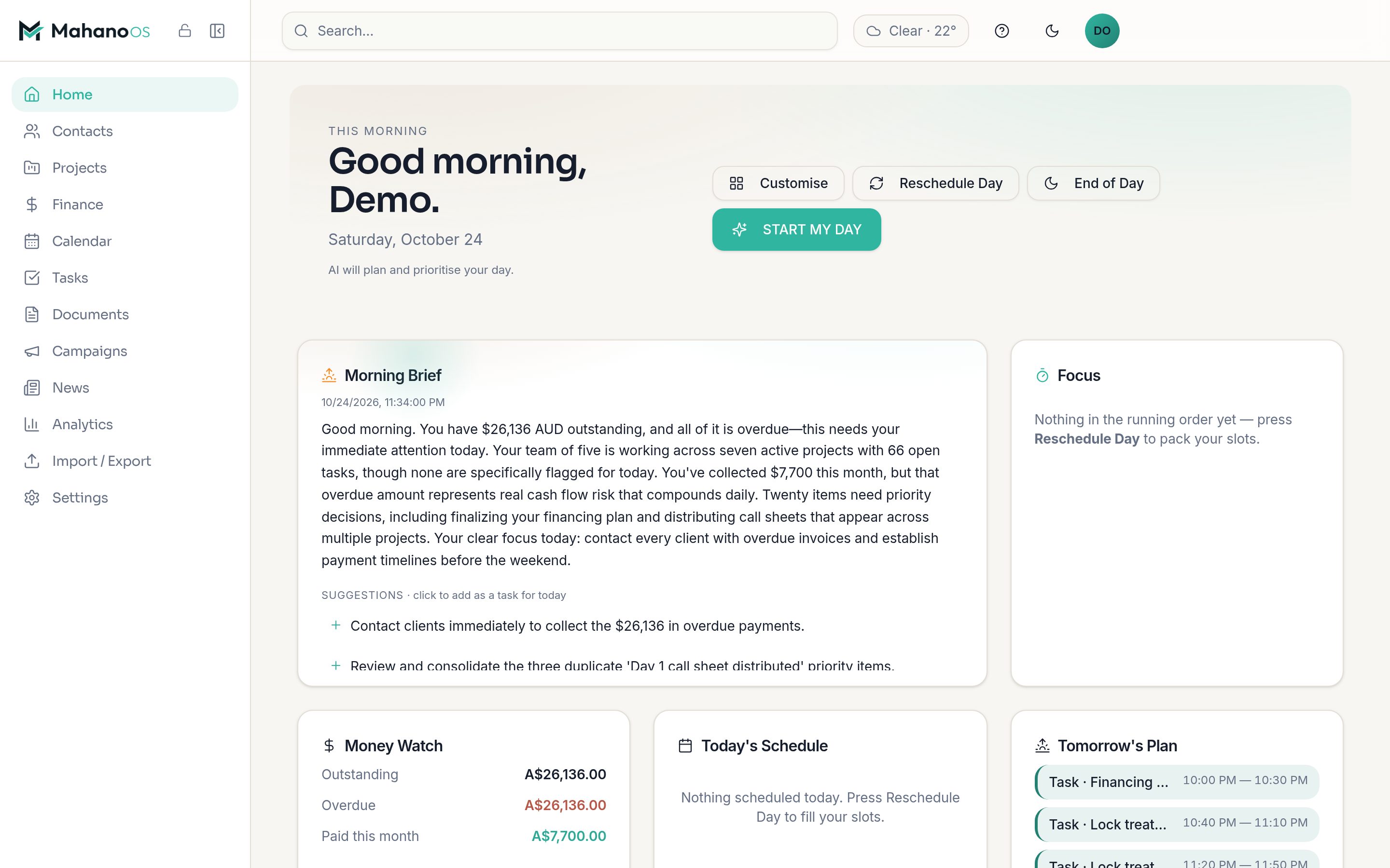 Home dashboard